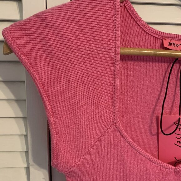NWT Betsey Johnson Womens M Kaylee Mini Dress Barbie Pink Ribbed Cap Sleeves NEW - Picture 5 of 15